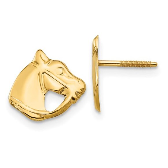 14k Gold Horse Head Children's Earring w Screw Bac